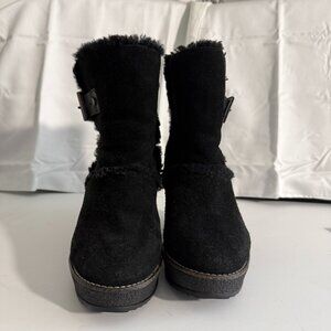 Tory Burch Black Suede Shearling Wedge Ankle Boots | Women’s 6